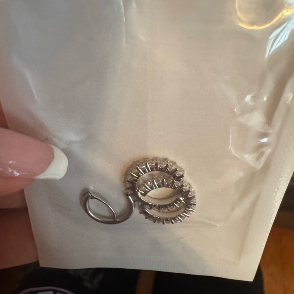 Silver Hoop Earrings with Clear Stones - Picture 1 of 3